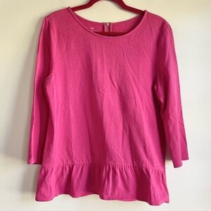 Talbots Hot Pink Ruffle Hem Cotton Top Size M